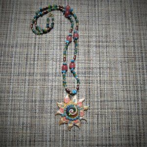 Handcrafted Sun Necklace with Cherry Quartz